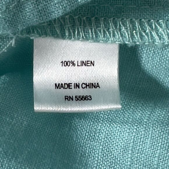 For Cynthia 100% Linen Top Womens Sz XL Turquoise Flutter Short Sleeves - Picture 8 of 10